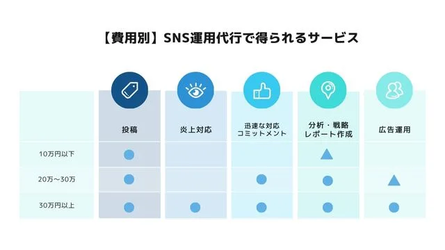 SNS運用代行　費用別　一覧表